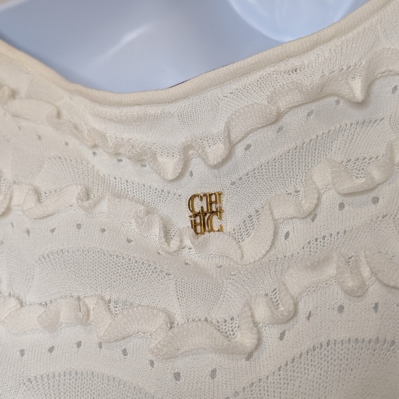 Carolina Herrera Cream Ruffle Knit Body Contouring Long Dress Size XS - Picture 4 of 9